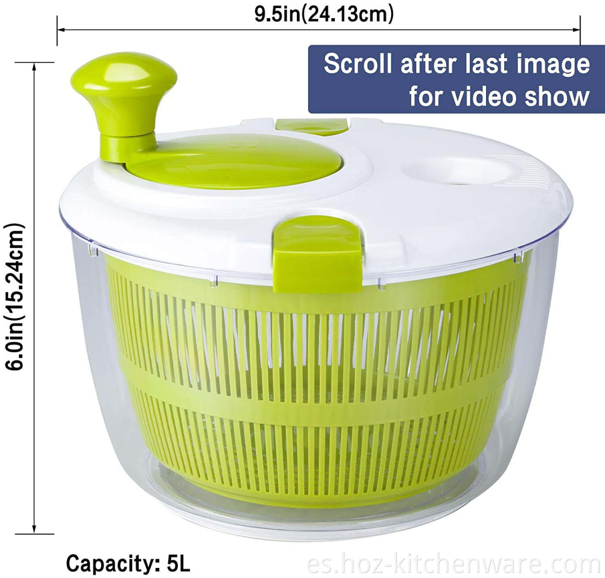 Cesta de lavado de secado de lechuga manual con enjuague de secado con ensayador de 5 litros de gran capacidad vegetales giratorios frutas Hoz